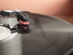 Record player and audio equipment, acquired by the library in 1975